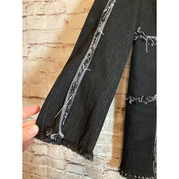 A.Z.I. NY Jacket Womens Small Denim Jean Black Patchwork Fringed Distressing - Picture 4 of 12